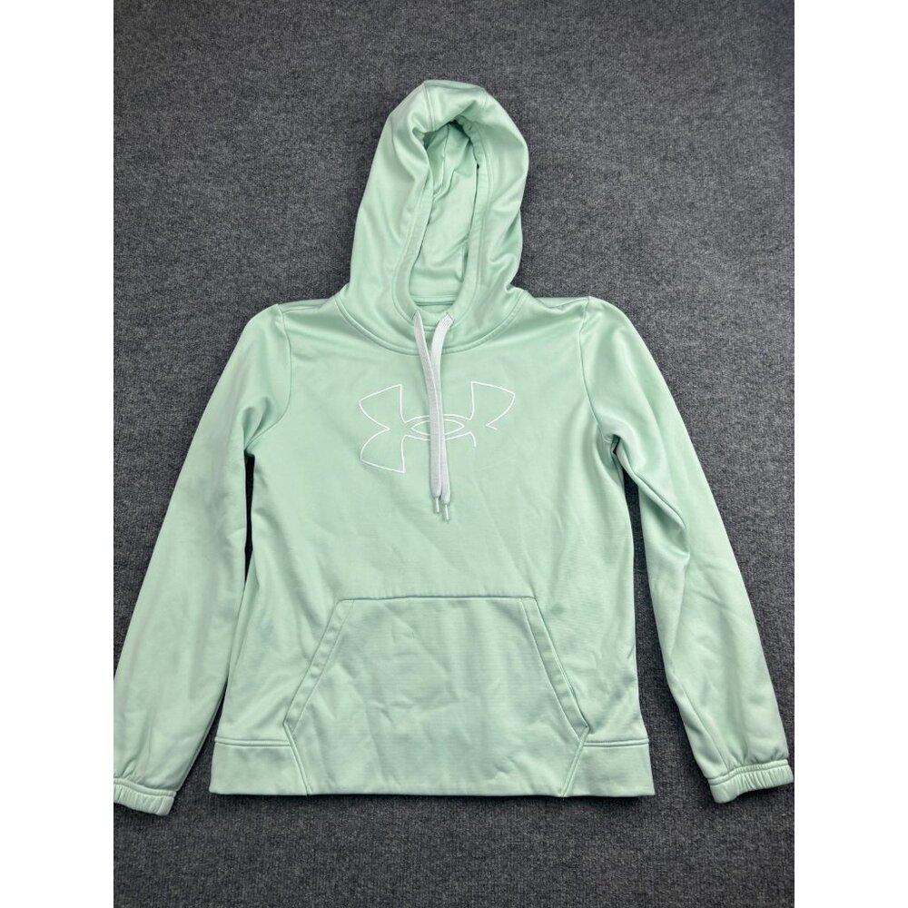 Under Armour Hoodie Womens XS Mint Green Loose Fleece Pullover‎ Big Logo Front